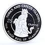 Turks and Caicos 25 crowns Queen's Beast The Bull of Clarence silver coin 1978