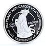 Turks and Caicos 25 crowns Queen's Beast White Greyhound Dog silver coin 1978