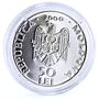 Moldova 50 lei Monastery Tiganesti Landscape Cathedral Church silver coin 2000