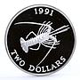 Bermuda 2 dollars Endangered Wildlife Spiny Lobster silver coin 1991