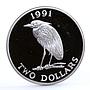 Bermuda 2 dollars Endangered Wildlife Yellow Night Heron Bird silver coin 1991