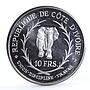 Ivory Coast 10 francs President Felix Boigny Elephant silver coin 1966