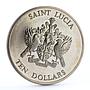 Saint Lucia 10 dollars Naval Battle of the Saints Ships Clippers CuNi coin 1982