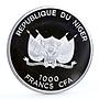 Niger 1000 francs Alfonso Mucha The Flirt Art colored silver coin 2012