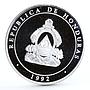 Honduras 100 lempiras Discovery of America Ship Stone Monument silver coin 1992