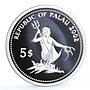 Palau 5 dollars Marine Life Protection series Sea Jellyfish silver coin 2002