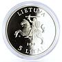 Lithuania 5 litai Endangered Wilflide Barn Owl Bird Fauna proof silver coin 2002