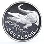 Colombia 500 pesos Endangered Wildlife Crocodile Fauna silver coin 1978