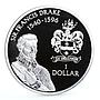 Cayman Islands 1 dollar English Pirate Sir Francis Drake proof silver coin 1994