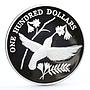 St Kitts and Nevis 100 dollars Endangered Wildlife Humming Bird silver coin 1988