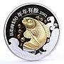 Hong Kong 50 dollars Good Luck Golden Fish Three Wishes gilded silver coin 2002