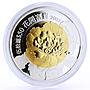 Hong Kong 50 dollars Good Luck Peony Flower Flora gilded silver coin 2002