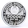 Uzbekistan 50000 som National Independence Day Dove Bird proof silver coin 2021