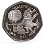 Gibraltar 50 pence Holidays Christmas Santa Claus Air Baloon CuNi coin 1994