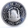 Argentina 1000 australes Encounter of Two Worlds Sun Emblem silver coin 1991