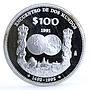 Mexico 100 pesos Ibero America Encounter of Two Worlds Ships silver coin 1991