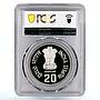 India 20 rupees Premier-Minister Jawaharlal Nehru PR68 PCGS CuNi coin 1989