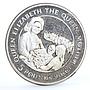 Alderney 5 pounds Queen Mother Children Crowd Flowers piedfort silver coin 1995