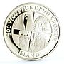 Iceland 500 kronur 1100 Years of 1st Settlement Woman Cow proof silver coin 1974
