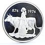Iceland 500 kronur 1100 Years of 1st Settlement Woman Cow proof silver coin 1974