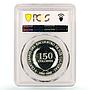 Salvador 150 colones Two Worlds Columbus Ship Clippers MS67 PCGS Ag coin 1992
