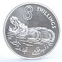 Gambia 8 shillings Endangered Wildlife Hippopotamus Fauna proof silver coin 1970