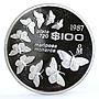 Mexico 100 pesos Monarch Butterflies Fauna proof silver coin 1987