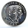 Philippines 25 piso Marcos and Reagan Meeting silver coin 1982