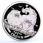 Isle of Man 1 crown Home Pets Two Chinchilla Cats Animals proof silver coin 2009