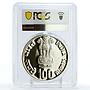 India 100 rupees 150 Years National Postal Service SP67 PCGS silver coin 2004