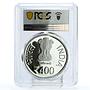 India 400 rupees Sri Guru Tegh Bahadur Ji Mahal Building PR68 PCGS Ag coin 2021