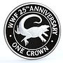 Turks and Caicos 1 crown 25 Years Wildlife Fund Rock Iguana Fauna Ag coin 1988