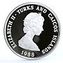 Turks and Caicos 1 crown 25 Years Wildlife Fund Rock Iguana Fauna Ag coin 1988