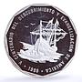 Dominican Republic 1 peso Discovery of America Ship Clipper Landing Ag coin 1989