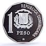 Dominican Republic 1 peso Discovery of America Ship Clipper Landing Ag coin 1989