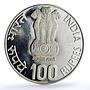 India 100 rupees Poet Sant Tukaram Statue Poetry Literature proof Ag coin 2002