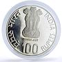 India 100 rupees Poet Sant Tukaram Statue Poetry Literature proof Ag coin 2002