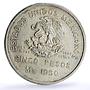 Mexico 5 pesos Opening of Southeastern Railroad Trains Railways silver coin 1950