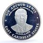 East Caribbean States 10 $ West Indies University Sir Arthur Lewis Ag coin 1998