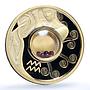 Cook Islands 1 dollar Gemstone Zodiac Signs series Aquarius gilded Ag coin 2003