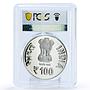 India 100 rupees 175 Years Jamshetji Nusserwanji Tata PL66 PCGS silver coin 2014