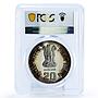 India 20 rupees Indira Gandhi Politics PL65 PCGS CuNi coin 1985