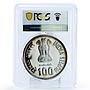 India 100 rupees Indira Gandhi Politics PL65 PCGS silver coin 1985