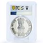 India 100 rupees Jaya Prakash Narayan Politics PL63 PCGS silver coin 2002