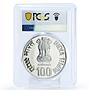 India 100 rupees Jaya Prakash Narayan Politics PL63 PCGS silver coin 2002