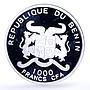 Benin 1000 francs Seafaring HMS Endeavour Ship Clipper Compass silver coin 2010