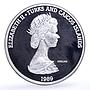 Turks and Caicos Islands 20 crowns Columbus Discover Pinta Ship silver coin 1989