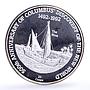 Turks and Caicos Islands 20 crowns Columbus Discover Nina Ship silver coin 1989