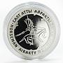 Kazakhstan 500 tenge Petroglyphs Horseman proof silver coin 2005