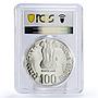 India 100 rupees 150 Years Railways Trains Elephant SP67 PCGS silver coin 2003